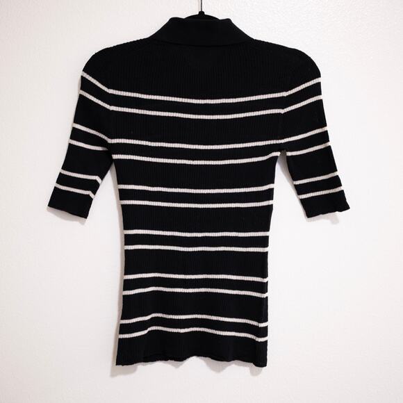 A.L.C. Cooper Top Black White Stripe Stretch Knit Polo Henley Zipper SZ S - Picture 4 of 7